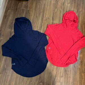 UA Under Armour Set of 2 Lightweight Hooded Pullover Loose Fit Red Blue S Small